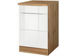 Unterschrank KOCHSTATION "KS-Brindisi", weiß (weiß hochglanz, wotaneichefarbe), B:50cm H:85cm T:60cm, Holzwerkstoff, MDF, Schränke, Unterschrank, 50 cm breit