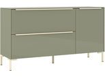 Lowboard "Reno", grün (olivgrün matt lack, glas olivgrün glanz), B:137cm H:77cm T:42cm, Glas, Holzwerkstoff, SET ONE BY MUSTERRING, Sideboards, Lowboard, Mit Winkelfuß in diversen Farben, 77 cm Höhe & Farbauswahl