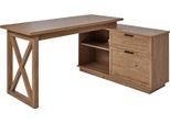 Eckschreibtisch JAHNKE "CHALET D 155 E", braun (montana eiche, montana eiche, montana eiche), B:150cm H:75cm T:119,2cm, Tische, Eckschreibtisch, im Landhausstil, wechselseitig montierbar