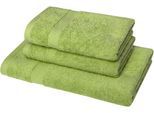 Handtuch Set DYCKHOFF "Planet", grün, 3 Stk., Walkfrottier, Walkfrottier, Obermaterial: 100% Baumwolle, Handtuch-Sets, Handtuch Set, 2 Handtücher (50x100cm), 1 Duschtuch (70x140cm)