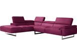 Ecksofa EGOITALIANO "Malika, elegant und bequem, Designsofa, L-Form", pink (fuchsia), B:300cm H:94cm T:107cm, Sofas, Ecksofa, mit Ottomane, inkl. Kopfteilverstellung und chromfarbenen Metallfüßen