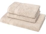 Handtuch Set DYCKHOFF "Planet", beige (sand), 3 Stk., Walkfrottier, Walkfrottier, Obermaterial: 100% Baumwolle, Handtuch-Sets, Handtuch Set, 2 Handtücher (50x100cm), 1 Duschtuch (70x140cm)