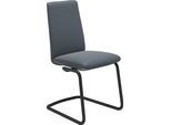 Polsterstuhl STRESSLESS "Laurel", blau (atlantic blau batick, schwarz matt), B:53cm H:92cm T:59cm, Leder BATICK: BATICK ist ein leicht korrigiertes, durchgefärbtes und genarbtes Möbelleder, bei dem die meisten Unebenheiten und Spuren in der Regel entfernt wurden., Stühle, Polsterstuhl, Low Back, Größe M, mit Beinen aus Stahl in Schwarz matt
