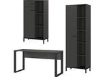 Büromöbel-Set GERMANIA "GW-Rovigo", grau (graphit, schwarz), B:308cm H:190cm T:60cm, Holzwerkstoff, Metall, Arbeitsmöbel-Sets, Büromöbel-Set, Schreibtisch mit Knieblende, Made in Germany
