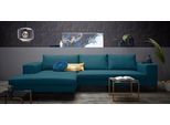 Ecksofa HOME AFFAIRE "Aurora, L-Form, mit extra breiter Recamiere, 324 x 170 cm (BxT)", blau (petrol), B:324cm H:83cm T:170cm, 100% Polyester, Sofas, Ecksofa, Designsofa mit tollem Sitzkomfort, extra hohe Metallfüße schwarz