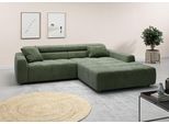 Ecksofa 3C CANDY "Denver auch mit Cord- und Easy care-Bezug, Kopfteilverstellung L-Form", grün (oliv), B:258cm H:68cm T:217cm, 88% Polyester, 12% Polyacryl, Sofas, Ecksofa, wahlweise. mit motorischer Sitztiefenverstellung