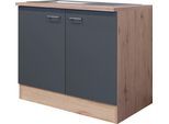 Spülenunterschrank FLEX-WELL "Morena", grau (basaltgrau, san remo eiche), B:100cm H:85cm T:60cm, Holzwerkstoff, Schränke, Spülenunterschrank, (B x H x T) 100 x 85 x 60 cm, inkl. Einbauspüle