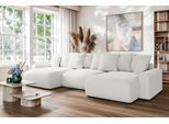 Wohnlandschaft HOME AFFAIRE "LAKESIDE mit Bettfunktion und Bettkasten, Maße B/T/H: 332,5/142/84 cm", weiß, B:332,5cm H:84cm T:142cm, 100% Polyester, Sofas, Wohnlandschaft, U‑Form mit vielen Kissen und Wellenunterfederung