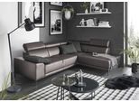 Ecksofa 3C CANDY "Greve modern und bequem, inkl. manueller Kopfteilverstellung, L-Form", grau, B:249cm H:79cm T:209cm, 100% Leder, Sofas, Ecksofa, wahlweise mit motorischem Sitzvorzug