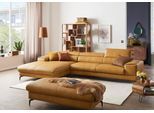 Ecksofa W.SCHILLIG "piedroo, Designsofa mit tollem Sitzkomfort, bequem und elegant, L-Form", gelb (kurkuma z69), B:343cm H:70cm T:193cm, Longlife Xtra-Leder Z69: Das feinnarbige, gedeckte Softleder Z69 besticht durch seine außergewöhnliche Weichheit im trendigen »Vintage-Look«, Hautstärke 0, 9 - 1, 1 mm, Sofas, Ecksofa, Kopfteilverstellung, wahlweise mit Sitztiefenverstellung, Breite 343cm