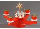 Adventsleuchter ALBIN PREISSLER "mit 4 stehenden Engeln, Handwerkskunst aus dem Erzgebirge", rot, B:22cm H:19cm T:22cm, Massivholz, Kerzenhalter, Adventsleuchter, Weihnachtsdeko aus Holz