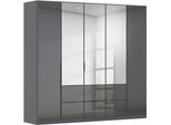 Drehtürenschrank OTTO HOME "Kleiderschrank Kleiderschränke Schrank Garderobe AGORDO mit Glasfront", grau (graumetallic, glas basalt), B:226cm H:210cm T:54cm, Holzwerkstoff, Schränke, Drehtürenschrank, mit Außenschubkästen, in 7 Breiten und 2 Höhen MADE IN GERMANY