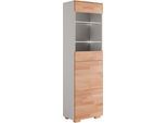 Vitrine OTTO HOME "CITRA75,5 Fächer,3 verstallbare Einlegeboden, viel Stauraum, Grifflos", braun (braun und grau), B:55cm H:185cm T:35cm, FSC-zertifizierter Holzwerkstoff, Massivholz, Schränke, Vitrine, B/T/H:55/35/185cm, teilmassiv Kernbuche/grau, Tür R/L, pust to open