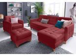 Ecksofa EXXPO - SOFA FASHION "Elio, kompakt, bequem & zeitloses Design, Breite 217cm, L-Form", rot (bordeaux), B:217cm H:84cm T:157cm, Luxus-Kunstleder;NaturLEDER (echtes Rindsleder) in Sitz und Rücken. Korpus in passendem Kunstleder SOFTLUX bezogen, Sofas, Ecksofa, wahlweise mit Bettfunktion
