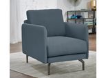 Sessel "CR.450, Designsessel, Loungesessel", blau (blaugrau 534, 73), B:70cm H:85cm T:95cm, NaturLEDER OSKAR (echtes Rindsleder);Chenille COCO (72% Polyester 15% Baumwolle 13% Polyacryl), CREATION BY ROLF BENZ, Sessel, Sessel, Armlehne sehr schmal, Breite 70 cm, Alugussfuß Umbragrau