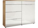 Kombikommode WIEMANN "Como", weiß (bianco, eiche, dekor, glas weiß, chrom), B:140cm H:91,2cm T:43cm, Floatglas, Holzwerkstoff, Metall, Sideboards, Kombikommode, vormontiert