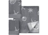 Handtuch Set DYCKHOFF "Seashell", grau, 3 Stk., Walkfrottee, Walkfrottee, Obermaterial: 100% Baumwolle, Handtuch-Sets, Handtuch Set, mit Muschelmuster; 2 Handtücher (50x100cm), 1 Duschtuch (70x140cm)