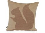 Dekokissen H.O.C.K. "Eichhörnchen", beige (beige, braun), B:40cm H:10cm L:40cm, Obermaterial: 52% Polyacryl, 48% Baumwolle. Füllung: 100% Polyester, Dekokissen_Sitzkissen_Kissenhüllen, Dekokissen, Eichhörnchen, Weihnachtszeit, inkl. Füllung, Bezug mit Reißverschluss