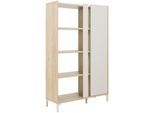 Bücherregal GAMI "LENK", grau (greige, kastanie natur nachbildung), B:100cm H:161cm T:36cm, Holzwerkstoff, Regale, Bücherregal, Dekorative Bibliothek mit geschlossenem Aufbewahrungsbereich