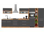 Küchenzeile KOCHSTATION "KS-Wien", schwarz (küche: grau, front: anthrazit, korpus: wotaneichefarben, arbeitsplatte: wotaneichefarben), B:430cm T:60cm, Komplettküchen-Sets, Küchenzeile, Breite 430 cm, wahlweise mit E-Geräten und Induktion