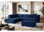 Ecksofa HOME AFFAIRE "FOLLINA", blau (dunkelblau), B:325cm H:71cm T:228cm, 100% Polyester, Sofas, Ecksofa, L-Form, mit klassischer Chesterfield-Knopfheftung