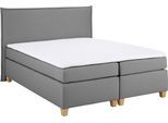 Boxspringbett HOME AFFAIRE "Houssay", grau, B:152cm L:205cm, Struktur fein (100% Polyester), Komplettbetten, Boxspringbett, inkl. Topper, 5 Breiten, 2 Härtegraden auch in Überlänge 220 cm