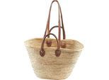 Aufbewahrungskorb LOCKER "Strandtasche, Korbtasche", beige (natur), B:52cm H:31cm T:14cm, Palmenblätter, Aufbewahrungsboxen, Aufbewahrungskorb, Palmtasche mit Ledergriffen und Lederhenkeln, Strandkorb im Bohostyle, Topseller