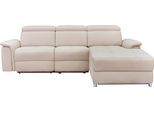 Ecksofa HOME AFFAIRE "Pareli, L-Form, 259cm,m. Recamiere, Echtleder, Kunstleder, Webstoff", beige (creme), B:259cm H:98cm T:163cm, Webstoff (95% Polyester 5%Nylon), Sofas, Ecksofa, man. o. elektr. Relaxfunktion, USB/Kopfteilverstellg u. LED