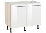 Spülenschrank OPTIFIT "Bern", weiß (weiß hochglanz, akaziefarben), B:100cm H:87cm T:58,4cm, Schränke, Spülenschrank, 100 cm breit, mit 2 Türen, höhenverstellbare Füße, mit Metallgriffen