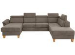 Wohnlandschaft HOME AFFAIRE "Conville U-Form", braun (savannah), B:322cm H:84cm T:217cm, 100% Polyester, Sofas, Wohnlandschaft, Kopfteilverstellung wahlweise mit Bettfunktion und Bettkasten