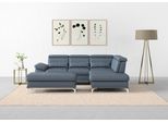 Ecksofa SIT & MORE "Cabrio L-Form, B: 274 cm, mit Sitztiefen-, Arm- & Kopfteilverstellung", blau (graublau), B:274cm H:87cm T:230cm, Sofas, Ecksofa, 3 Nierenkissen, Federkern, optional Bettfunktion und Stauraum