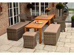 Garten-Essgruppe MERXX "Toskana", beige (natur, natur, natur), Polyester, Aluminium, Kunststoff, Massivholz, Polyester, Sitzmöbel-Sets, Garten-Essgruppe, 4 Sessel, 2x 3er Sitzbank, 2x Hocker, inkl. Sitzkissen, Ausziehtisch