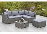 Garten-Essgruppe MERXX "Malaga", grau (grau, hellgrau), B:185cm H:62cm T:195cm, Kunststoff, Stahl, Sitzmöbel-Sets, Garten-Essgruppe, Eckset mit höhenverstellbarem Tisch
