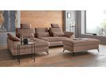 Ecksofa OTTO HOME "Costello L-Form, B: 301 cm mit Sitztiefen-, Armteilverstellung &", braun (hellbraun), B:301cm H:89cm T:176cm, 100% Polyester;Samtoptik (100% Polyester), Sofas, Ecksofa, 3 Nierenkissen, optional Bettfunktion & Bettkasten