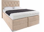 Boxspringbett, beige (dunkelbeige), B:210cm L:212cm, Bezug der Obermatratze: 100% Polyester, Bezug abnehm- und waschbar bis 60C;Unterbox und Kopfteil: Microvelours-Bezug (100% Polyester), WESTFALIA SCHLAFKOMFORT, Komplettbetten, Boxspringbett