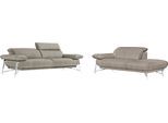 Sofa EGOITALIANO "Anais, erstklassiger Sitzkomfort, Fußfarbe chrom", grau (opal grau), Sofas, Luxus-Microfaser Lederoptik, Ottomane Armlehne links, Sofa, Set, Kopfteil verstellbar, Luxus-Microfaser Lederoptik, opal grau