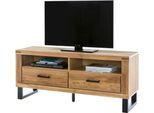 Lowboard HOME AFFAIRE, braun, B:138cm H:60cm T:45cm, FSC-zertifiziertes teilmassives Holz, Sideboards, Lowboard, Industriestil, Teilmassiv Eiche, schwarze Elemente, Modern