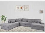 Wohnlandschaft OTTO HOME "Enid U-Form", grau (hellgrau), B:460cm H:75cm T:330cm, Baumwollmix (60% Baumwolle/40% Leinen);Struktur fein (100% Polyester);Samtoptik (100% Polyester);Samtvelours (100% Polyester);Struktur (100% Polyester);Struktur recycelt (100% recyceltes Polyester), Sofas, Wohnlandschaft, 6 Teile, bestehend aus Modulen, in vielen Bezügen, auch in Breitcord