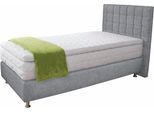 Boxspringbett, grau, B:135cm L:210cm, Microvelours (100% Polyester);Strukturstoff (77% Polyester und 23% Viskose);Bonnell-Federkern-Matratzenbezug: 100% Polyester;Kaltschaum-Matratzenbezug: Frottee 100% Polyester, WESTFALIA SCHLAFKOMFORT, Komplettbetten, Boxspringbett