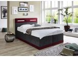 Boxspringbett, rot (bordeaux, anthrazit), Ohne Topper, Liegefläche B/L: 140cm x 200cm, H3, Bonnell-Federkernmatratze, Bezug Obermatratze 100% Polyester, waschbar bis 60C;Bezug Unterbox und Kopfteil: Mikrofaservelours (100% Polyester), WESTFALIA SCHLAFKOMFORT, Komplettbetten, Boxspringbett, mit LED-Beleuchtung