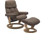 Relaxsessel STRESSLESS "Ruby", braun (mole batick), B:88cm H:99cm T:77cm, Leder BATICK: BATICK ist ein leicht korrigiertes, durchgefärbtes und genarbtes Möbelleder, bei dem die meisten Unebenheiten und Spuren in der Regel entfernt wurden.;Leder PALOMA: PALOMA ist ein durchgefärbtes Semianilin-Möbelleder mit natürlicher Narbung., Sessel, Relaxsessel, mit Classic Base, Größe L, Gestell Eiche, Wenge,