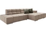 Ecksofa DESIGNWERK "Temple, Designsofa trifft hohen Sitzkomfort, L-Form", beige (liver), B:286cm T:169cm, 100% Polyester, Sofas, Ecksofa, mit Sitztiefenverstellung