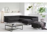 Wohnlandschaft COTTA "Sammy U-Form", schwarz, B:304cm H:74cm T:240cm, NaturLEDER, die Rückseite ist mit schwarzem und die Liegefläche der Bettfunktion ist mit beigem Spannstoff bezogen, Sofas, Wohnlandschaft, mit Kopfteilverstellung, wahlweise mit Bettfunktion & Bettkasten