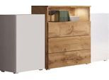 Sideboard HOME AFFAIRE "URBAN III", weiß (weiß, eiche wotan), B:150cm H:80,7cm T:39cm, Sideboards, Sideboard, Moderne Kommode mit 3 Schubladen und 4 Fächern, Breite 150 cm
