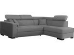 Ecksofa HOME AFFAIRE "Tulio L-Form", grau (ash), B:267cm H:95cm T:198cm, Struktur fein (100% Polyester);Struktur (100% Polyester);Samtstruktur (100% Polyester), Sofas, Ecksofa, wahlweise mit Bettfunktion und Bettkasten, incl. 3 Zierkissen