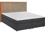 Boxspringbett SIT, grau (dunkelgrau, natur), B:200cm L:204cm, Geflecht Rattan, Massivholz, Polyester, Komplettbetten, Boxspringbett, Mit Rattan-Kopfteil