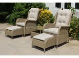 Garten-Essgruppe GARDEN PLEASURE "Sessel-Set »VALENCIA«", beige (beige, silberfarbend), Stahl, Wicker/Kunststoffgeflecht, Sitzmöbel-Sets, Garten-Essgruppe, 2 Sessel, 2 Hocker, Tisch LxB: 54x43 cm, inkl Auflagen
