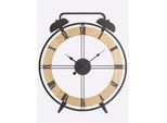 Wanduhr, schwarz, natur, Wanduhren, B/H/T: 50,5cm x 58cm x 3cm, Wanduhr, B:50,5cm H:58cm T:3cm