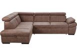 Ecksofa EXXPO - SOFA FASHION "Salerno, Funktionssofa, hoher Sitzkomfort, Breite 268cm, L-Form", braun, B:268cm H:77cm T:204cm, NaturLeder;Primabelle-Microfaser (100% Polyester);Luxus-Kunstleder, Sofas, Ecksofa, inkl. Kopf- und Armteilverstellung, wahlweise mit Bettfunktion