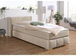 Boxspringbett HOME AFFAIRE "Chelles", beige, B:107cm L:225cm, Samtoptik (100% Polyester);Bezug der Spiegelfläche Matratzendrell aus 100% Polyester;Struktur fein 100% Polyester), Komplettbetten, Boxspringbett, inkl. Kaltschaumtopper, in 5 Breiten und 3 Matratzenarten